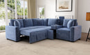 L-shaped Convertible Sofa Bed with Pull-Out Bed, Cup Holders, and Storage Space, Blue Chenille, 120.5'