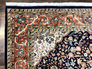 Indo Persian Rug 8x10, Midnight Blue & Red, Handmade Vintage Wool Carpet, Floral Medallion