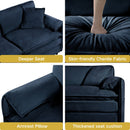 Oversized Deep Seat Sectional Cloud Sofa Sleeper with 3 Ottomans & Soft Pillows, Modular Couch Bed, Blue Chenille, 109.45 Inches