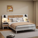 Queen Size Solid Wood Bed Frame with 2 Nightstands, Elegant Design with Lamps, Rattan and Wood Combination,White