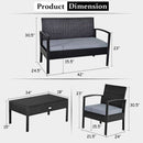 4 Piece Patio Rattan Furniture Set With Glass Coffee Table