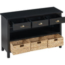 TREXM Retro Console Table with 3 Storage Drawers, Entryway Table with 3 Water Hyacinth Woven Baskets,Wooden Accent Sofa Table Buffet Cabinet for Entryway, Hallway and Living Room (Espresso)