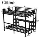 Queen Over Twin XL Metal Bunk Bed/Loft Bed with Desk and Shelves, Multiple Uses Folds into Sofa with LED and USB, Black