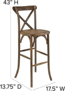Dark Antique Wood Cross Back Barstools Set of Two