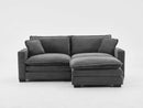L Shape Sofa Couch with USB and cup holder, corduroy striped fabric 2-seater sofa with 1 footstool, gray