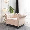Beige Velvet Sectional Sofa Set With Button Tufting