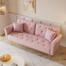 Velvet Sofa Bed with Nail Head Trim and Matching Throw Pillow, Pink, 69.7-inch