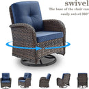 6 Piece Patio Conversation Set Brown Wicker Blue Cushions