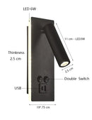 Adjustable black brass wall lamp with usb port for bedroom