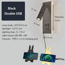 Adjustable black brass wall lamp with usb port for bedroom