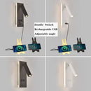 Adjustable black brass wall lamp with usb port for bedroom
