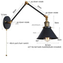 Adjustable brass gold long arm wall sconce bedroom reading light