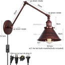 Adjustable brass gold long arm wall sconce bedroom reading light