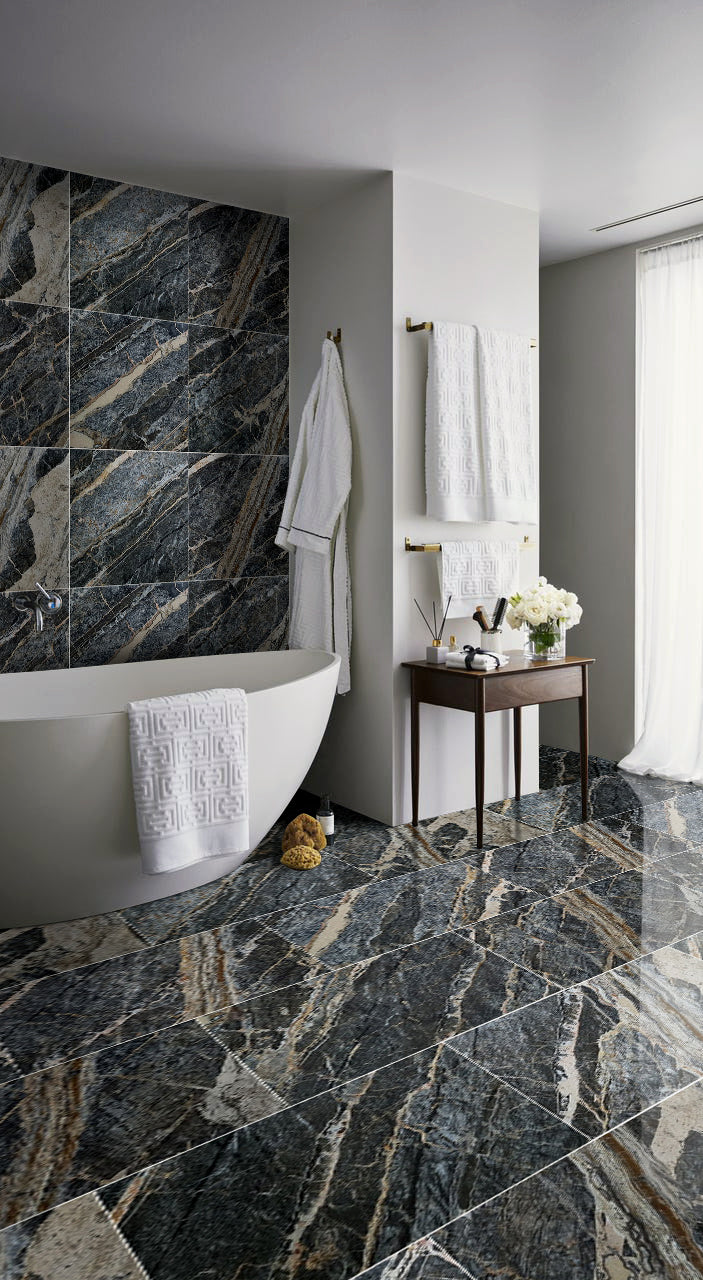 Adriatic Black Exotic Marble Polished Floor and Wall Tile - Large Format - Livfloors Collection