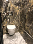adriatic black exotic marble 24x24 polished installed bathroom wall view
