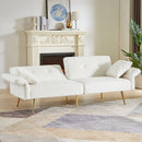 Modern Teddy Upholstered Accent Loveseat Sofa With Side Pocket,Folding Sleeper Sofa Bed With Foldable Armrest , Adjustable Backrest and Golden Metal Legs for Living Room,White