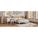 3 Pieces Bedroom Set with Queen Size Wooden Bed Frame, 1 Vintage  Nightstand and 1 Makeup Vanity Set with Stool,White