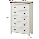 Antique White Rustic 5 Drawer Dresser For Bedroom Storage