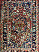 Antique Persian Tabriz Rug 3x5, Brick Red Navy Blue, Floral Medallion, Small Persian Carpet
