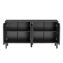 U_Style 59.8' 4-Door Sideboard,Hidden Handle,Distinctive Solid Ash Veneer Buffet with Storage, Farmhouse Sideboard TV Stand for Living Room, Hallway, Dining, Wood Office Credenza(Black)