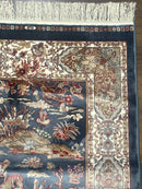 Turkish Silk Rug 2.6 x 6.7, Short Runner Rug, Blue & Ivory, Bamboo Silk, New
