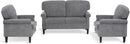 3 Piece Living Room Furniture Set Grey Linen Fabric Loveseat And Two Accent Chairs