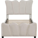Twin Size Upholstered Platform Bed Velvet Upholstered Bed, Beige