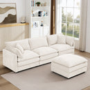 Contemporary Modular Sectional Sofa L-Shaped Couch Set with Movable Ottoman Chenille Beige 105 Inch