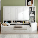 Twin Size Wooden Daybed With Three Drawers, and All-in-One Cabinet, Desk and Shelves, White