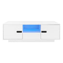 U-Can Modern High Glossy Rectangle Coffee Table, Stylish Center Table with Storage Space, Accent Furniture with 16 Color LED Lights for Living Room