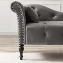 60.6" Velvet Chaise Lounge Buttons Tufted Nailhead Trimmed Solid Wood Legs with 1 Pillow,Grey (Left Arm Design as Shown in the Picture)