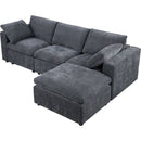 Modular Sectional Sofa, Convertible Sofa Couch, Modular Sectionals with Ottomans, 4Seat Sofa Couch with Reversible Chaise for Living Room. Chenille Grey