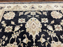 Indo Mahal Rug 8x10, Black and Beige, Vintage Rug 8 x 10 ft, Floral, Handmade Wool Carpet