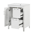 24' Bathroom Vanity with Sink, Bathroom Vanity Cabinet with Two Drawers and Door, Adjustable Shelf, Solid Wood and MDF, White (Old Sku:WF309411AAK)