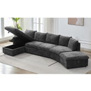 146.9" L-shaped Sofa Sectional Sofa Couch Pull-out Sofa Bed with a Movable Storage Ottoman, a Storage Chaise Lounge and Two USB Ports for Living Room, Grey