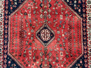 Persian Tribal Rug 3.6 x 5 ft, Persian Abadeh Rug, Geometric Medallion Bird Motifs, Red and Navy Blue Hand Knotted Handmade Wool Vintage Oriental Carpet