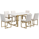 TOPMAX Modern Dining Table Set for 6 Faux Marble Kitchen Table Set with 6 Upholstered Dining Chairs, 7-Piece, White+Golden