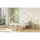 Full Size Metal House Bed with Two Drawers, White