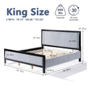 King Size Upholstered Bed with Fluffy Soft Headboard,Grey+Black Frame