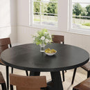 Round Wood Dining Table Farmhouse 47 Inch For Dining Room With Cross Base Black