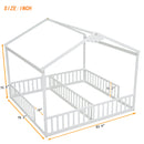 Double Twin House-Style Floor Bed with Fence, Guardrails, without door, White(Old Sku:W504P143317)