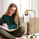 Gold Industrial Touch Table Lamps 2 Pack With USB Ports