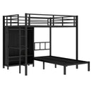 Full XL Over Twin Metal Bunk Bed with Folding Desk, Closet with LED ,Space-Saving/Noise Reduced, Black