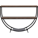 Rustic Industrial Design Demilune Shape Textured Metal Distressed Wood Console Table (Dark Brown)