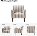Tan Stripe Accent Chair With Wooden Legs For Living Room