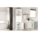 White Triangle Tall Cabinet with 3 Drawers and Adjustable Shelves for Bathroom, Kitchen or Living Room, MDF Board with Painted Finish