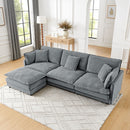 L-Shaped Sectional Sofa With Ottoman, Convertible 4 Seater Couch