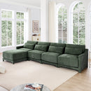 Stylish Green Four-Seater Sofa with Movable Ottoman, Ergonomic Design, Chenille Fabric, Wooden Base