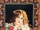 Small Persian Tabriz Pictorial Rug of Young Girl, Very Fine 380 KPSI, Portrait of Young Lady with Roses, Handmade, Persian Rug for Wall Hanging