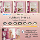 Vanity Table With Mirror, Adjustable LED Lights, Power Outlet, Hairdryer Holder & Stool